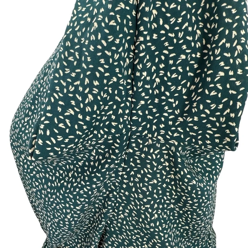 Nine Britton Cavanna Teal Green Faux Wrap Animal Print Dressy Peplum Blouse - Picture 14 of 16